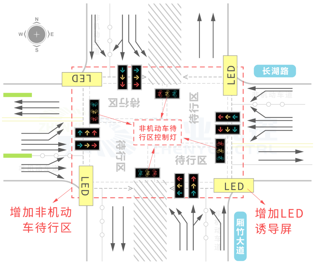 圖1 長(zhǎng)湖—廂竹路口優(yōu)化方案設(shè)計(jì)