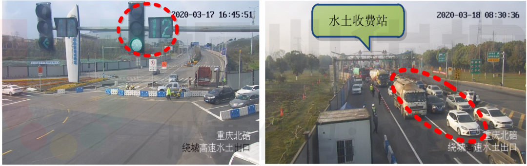 圖4 異型路口車輛回溢現(xiàn)象（優(yōu)化前）