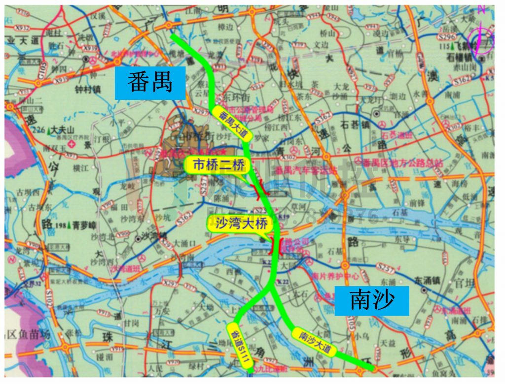 圖1 沙灣大橋、市橋二橋地理位置示意圖