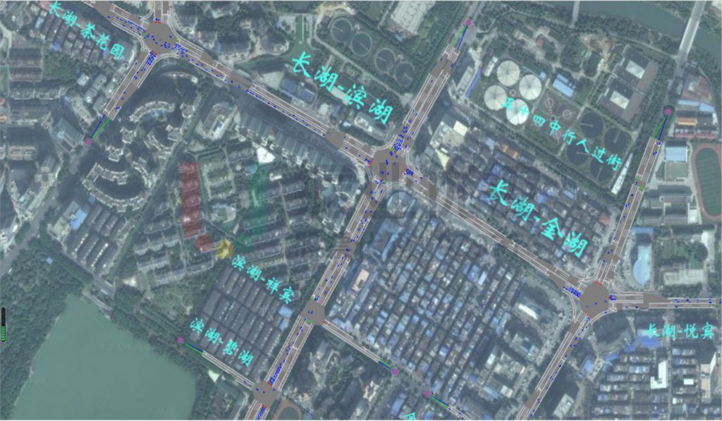 圖7 長湖路-濱湖路-金湖路晚高峰優(yōu)化方案仿真截圖
