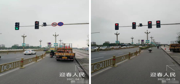 圖6 非機動車信號燈增設(shè)前與增設(shè)后對比圖